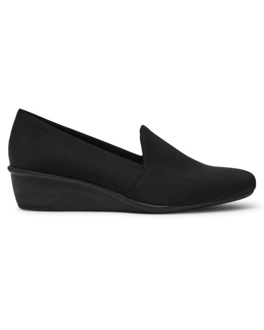 Anne Klein Black Wendell Slip On Wedge Loafers