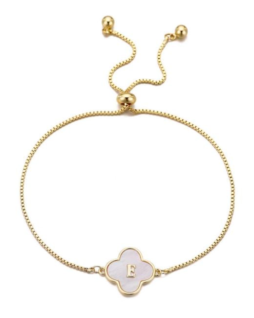 Adornia Metallic Gold Mother Of Pearl Initial Clover Bolo Bracelet