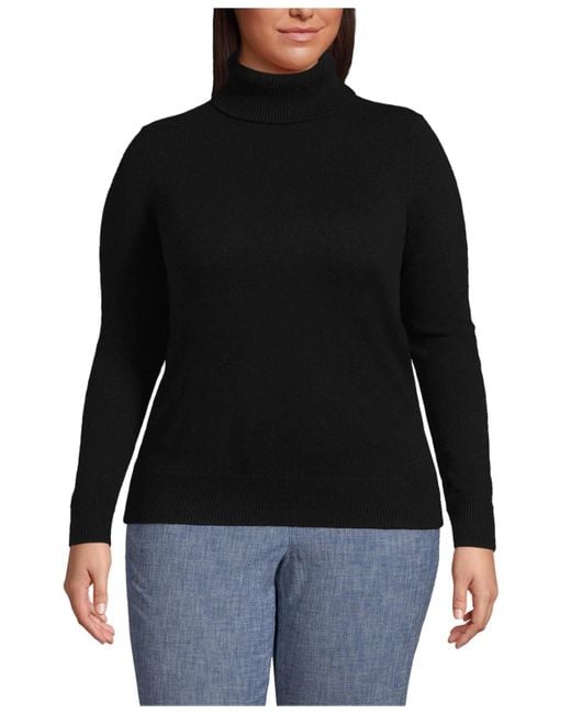 Lands' End Women's Black Plus Size Cashmere Turtleneck Sweater