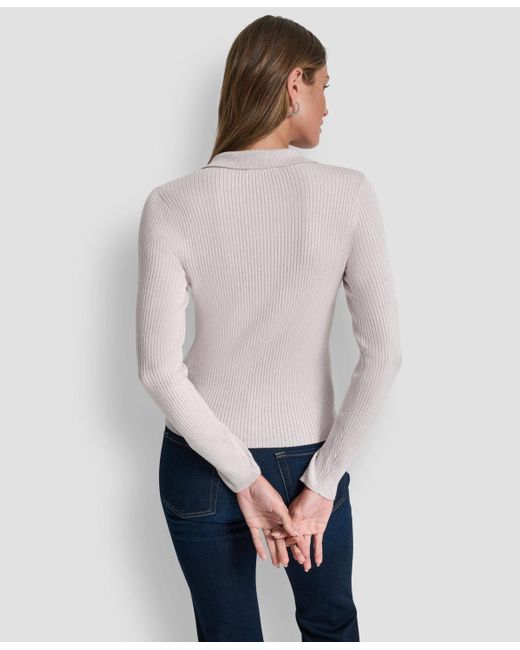 DKNY White Ribbed Long-sleeve Sweater