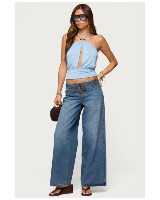 Edikted Blue Khalia Backless Cut Out Halter Top