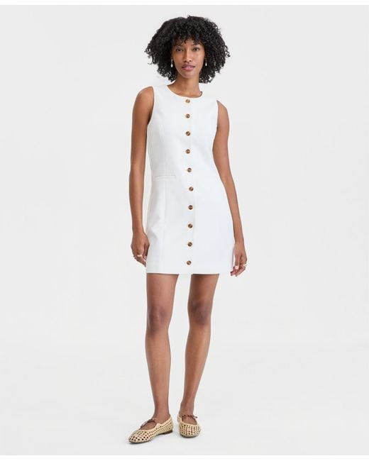 On 34th White Solid Crepe Mini Shift Dress