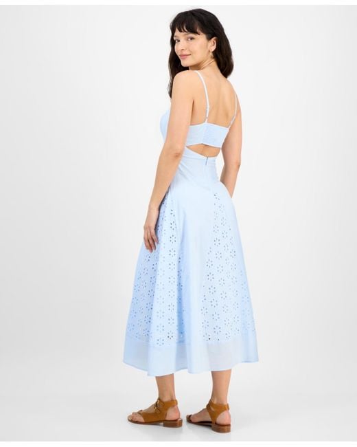 And Now This Blue Petite V-neck Sleeveless Eyelet Maxi Dress