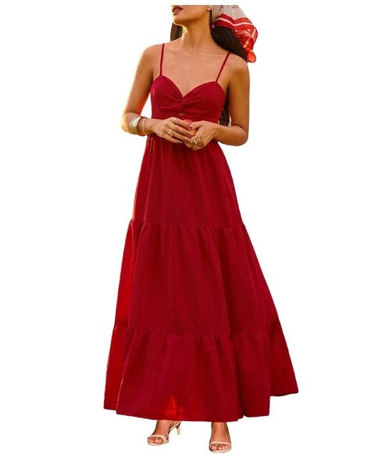 cupshe red dress Dresses for Women A notched neckline and sleeveless shape flow into a sweeping maxi length for an easy Cupshe Make a Statement Red