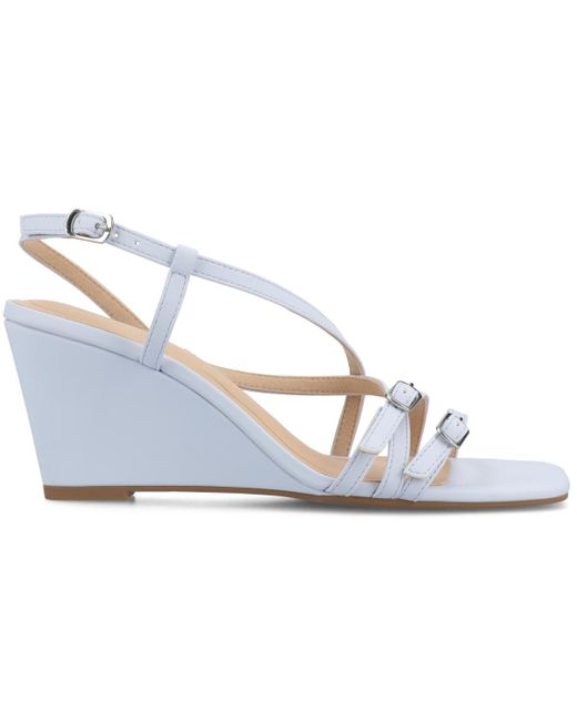 Journee Collection White Clinne Strappy Wedge Sandals