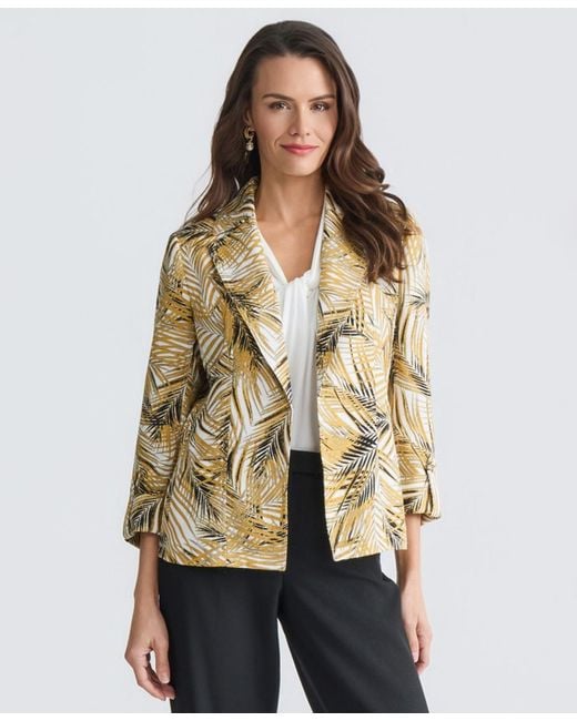 Kasper Natural 3/4-sleeve Open-front Palm Print Jacket
