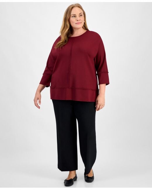 Jones New York Red Plus Size Serenity Crewneck Dolman-sleeve Top