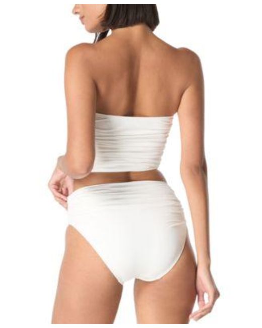 Carmen Marc Valvo White Flower Bandeau Crop Bikini Top Shir Waist Bikini Bottoms