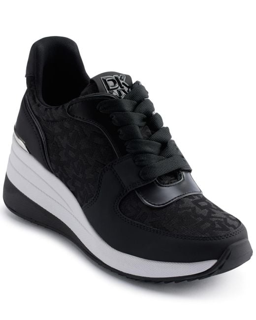 DKNY Women's Black Kamay Lace-up Wedge Sneakers