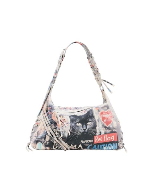 Desigual White Large Printed Bag