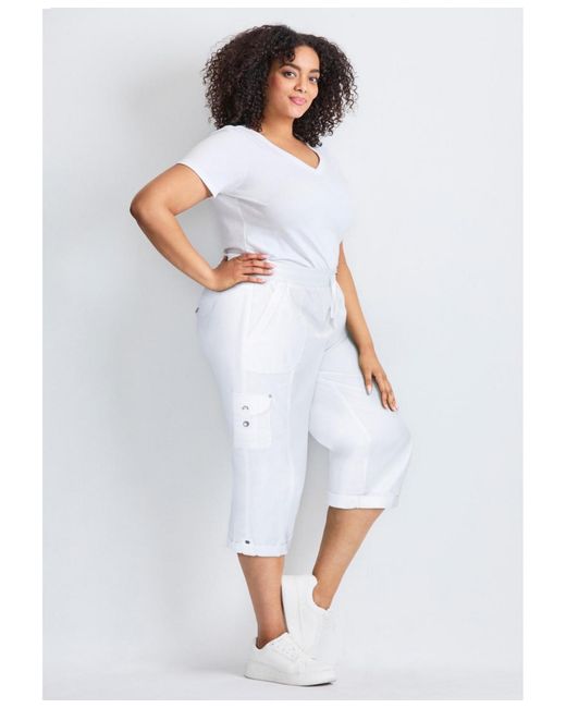Avenue Plus Size Cotton Roll Up Capri in White | Lyst