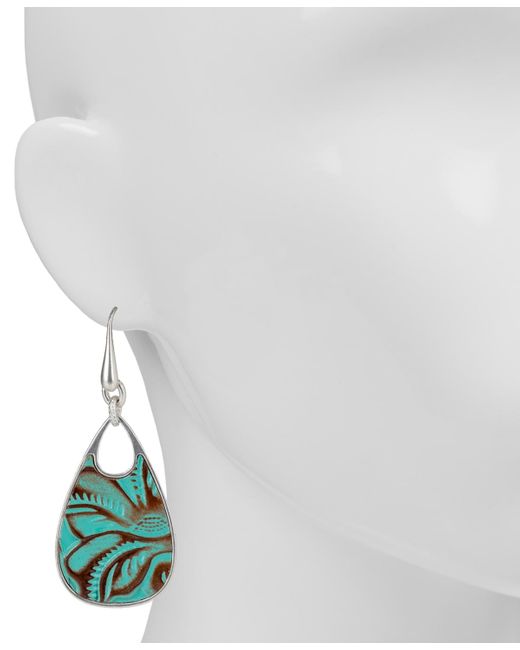 Patricia Nash Blue Silver-tone Printed Leather Drop Earrings