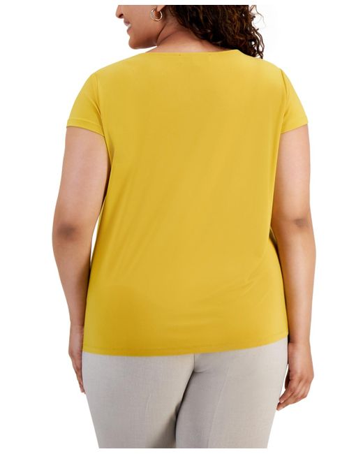 Kasper Orange Plus Size Cap-sleeve Cowlneck Blouse