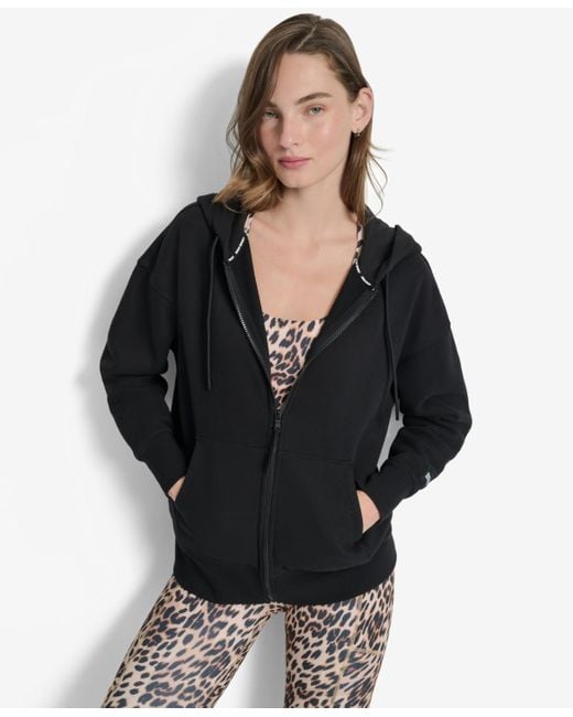 DKNY Black Woven Patch Oversized Full Zip Jacket Hoodie