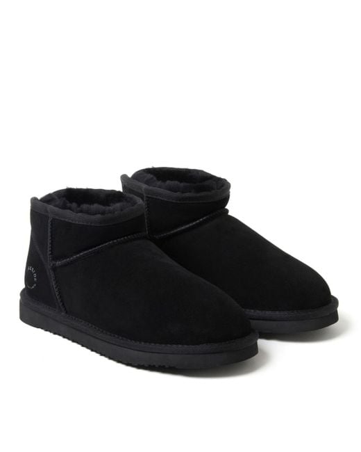 Dearfoams Black Fireside By Riverland Genuine Shearling Micro Bootie