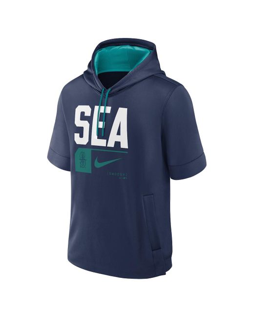 Nike Blue Navy Seattle Mariners Tri Code Lockup Short Sleeve Pullover Hoodie for men