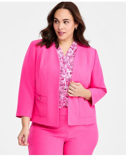 Kasper Pink Plus Size Seamed Patch-pocket Cardigan Jacket