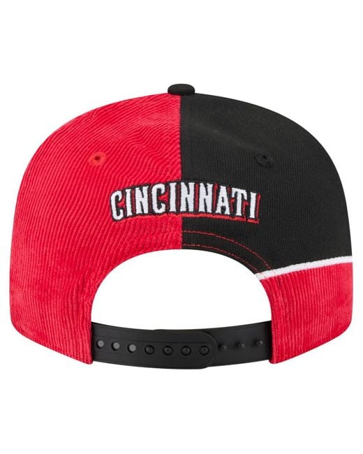 KTZ Red/black Cincinnati Reds Retro Split Corduroy Snapback Hat for men