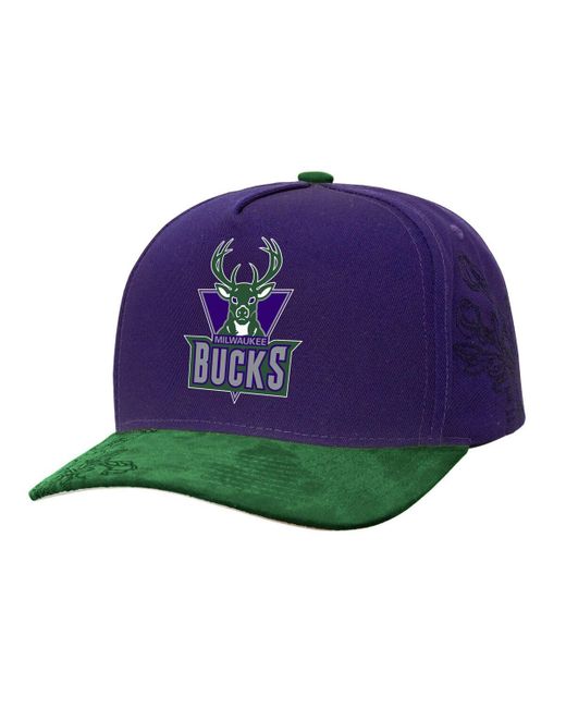 Mitchell & Ness Purple/green Milwaukee Bucks May Flowers Adjustable Hat for men