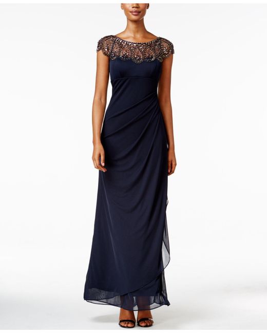 Xscape Petite Embellished Illusion Gown in Blue | Lyst