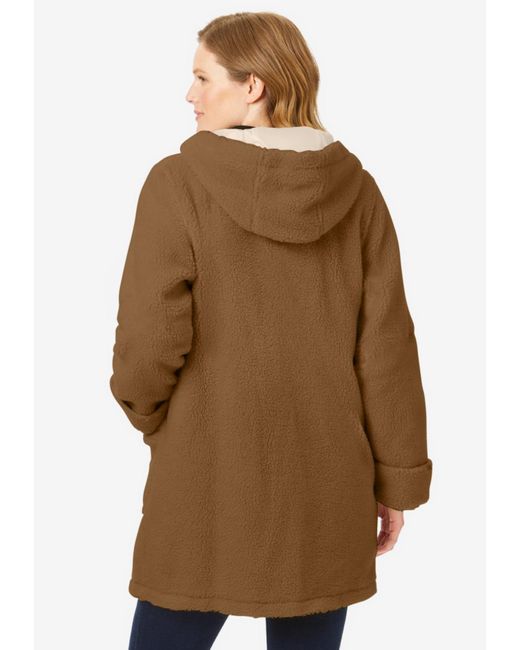 Woman Within Brown Within Short Hooded Berber Fleece Jacket