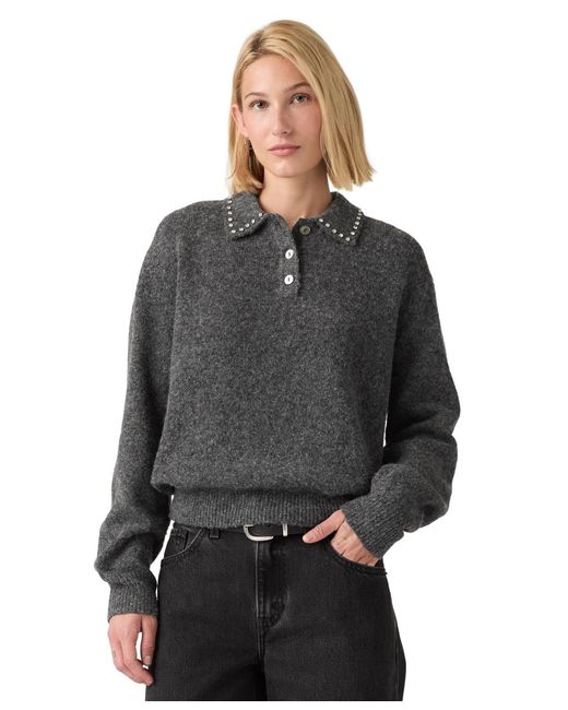 Levi's Gray Collared Long-sleeve Rhinestone Sweater