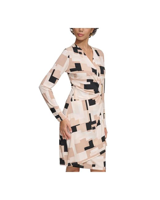 Calvin Klein Natural Printed Long-sleeve Wrap Dress