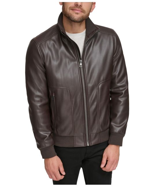 Calvin Klein Fauxleather Bomber Jacket in Gray for Men Lyst