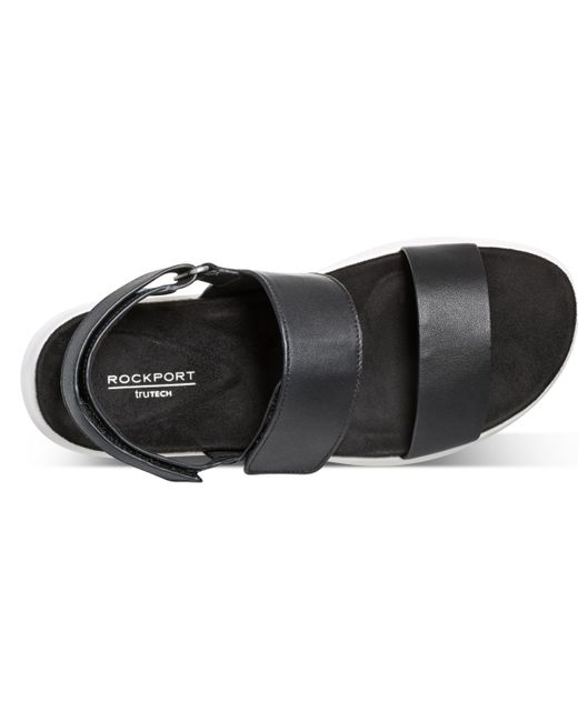 Rockport Black Qwera Open Toe Strappy Casual Wedge Sandals