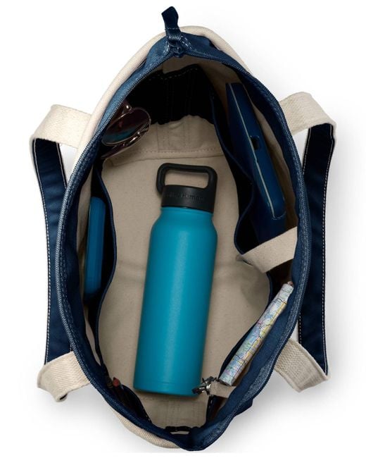 Lands' End Blue Medium 5 Pocket Zip Top Long Handle Canvas Tote Bag