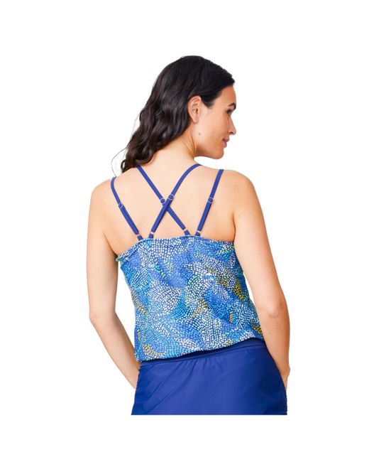 Free Country Blue Double Strap Cut Out Blouson Tankini Top