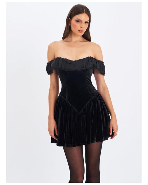 chinese dress ladies Miss Circle Shelby Black Vegan Leather with Lace Mini Dress M main image 0