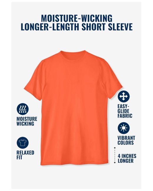 Kingsize Green Big & Tall No Sweat Longer-length Short Sleeve Crewneck Tee for men