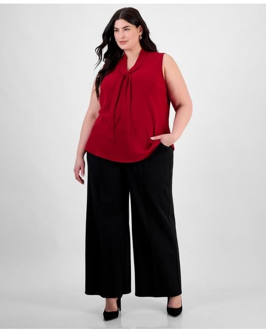 Kasper Red Plus Size Bow Top