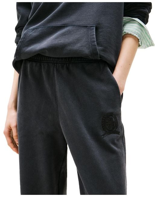 Tommy Hilfiger Black High-rise Cotton Crest Sweatpants