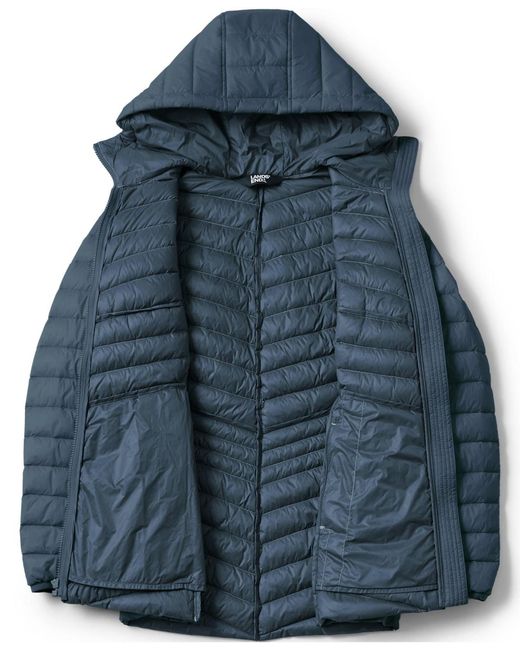 Lands' End Blue Wanderweight Packable Down Hooded Long Jacket