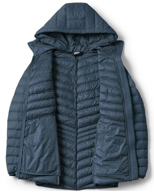 Lands' End Blue Wanderweight Packable Down Hooded Long Jacket