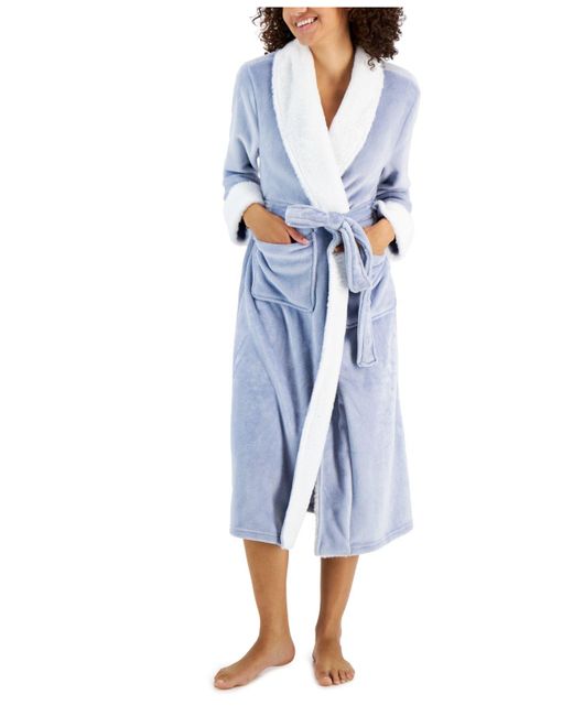 Charter Club Plush Fauxfur Trim Long Wrap Robe, Created For Macy's in