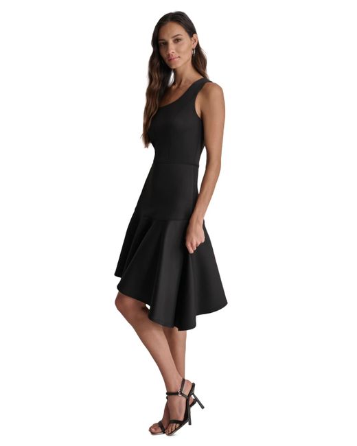 DKNY Black Scoop-neck Asymmetrical A-line Dress
