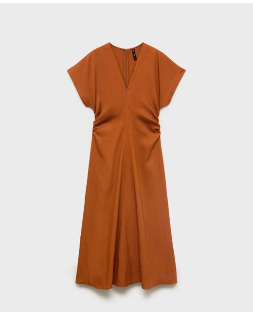 Mango Brown Gathered Waist Midi Dress