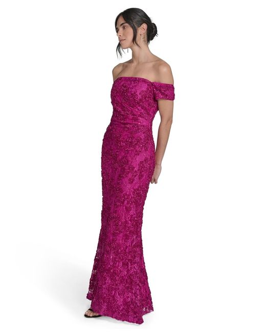 Jessica Howard Petite Soutache Floral Lace Off-the-shoulder Gown in Purple  | Lyst