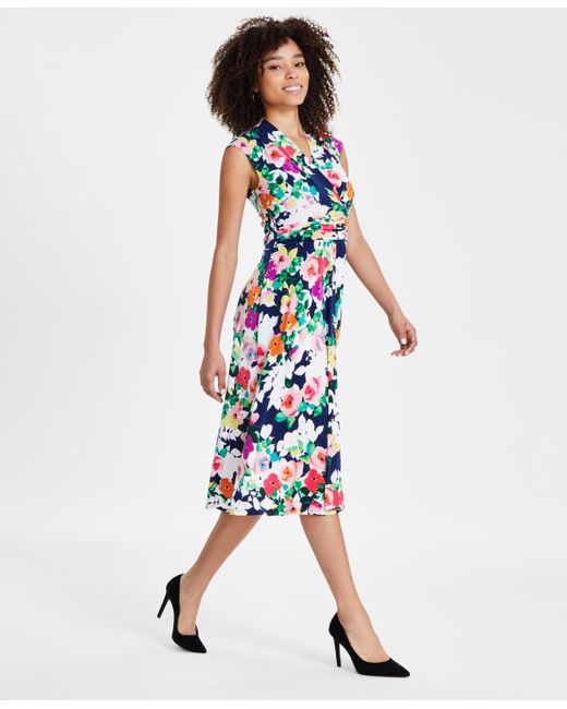 Jessica Howard Blue Sleeveless Floral Fit & Flare Dress
