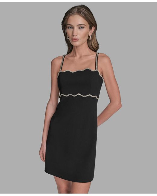 BCBGMAXAZRIA Rhinestone Trim Mini Dress in Black | Lyst