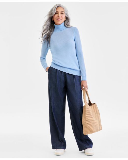 Charter Club Blue 100% Cashmere Turtleneck Sweater