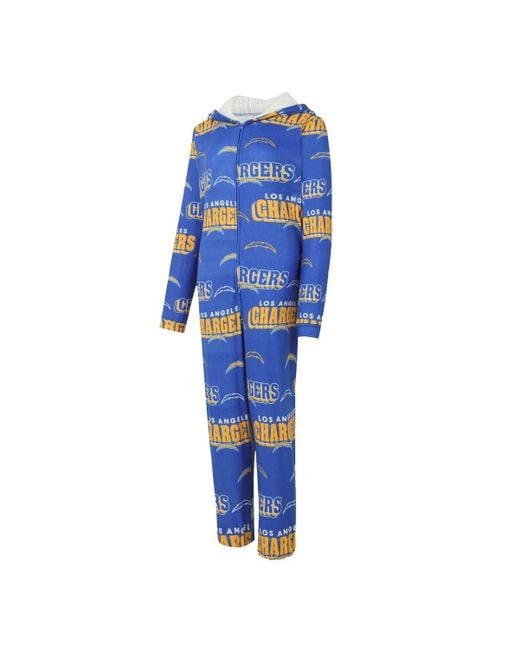 Concepts Sport Blue Los Angeles Chargers Roadway Allover Print Microfleece Full-zip Union Suit
