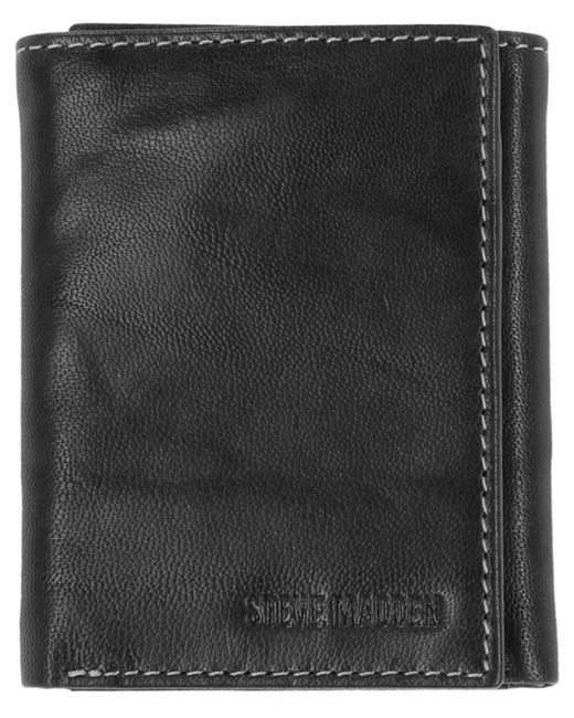 Steve Madden Black Antique-like Trifold Wallet for men