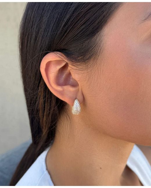 Adornia White Plated Crystal And Plain Chunky Hoop Earring Set