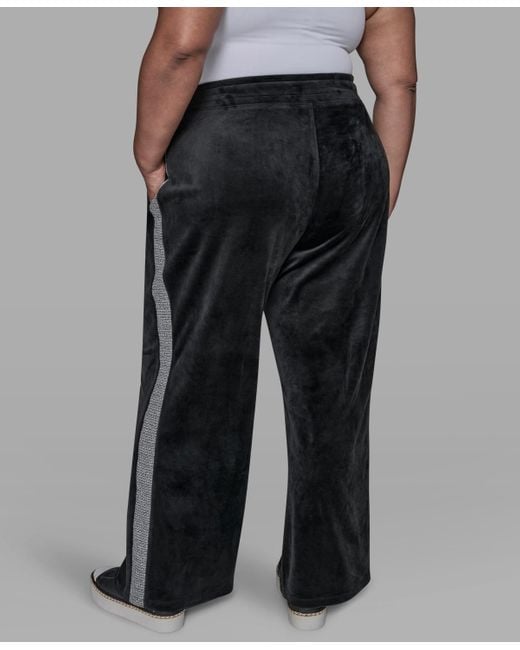 Karl Lagerfeld Black Plus Size Side Tweed Trackpants