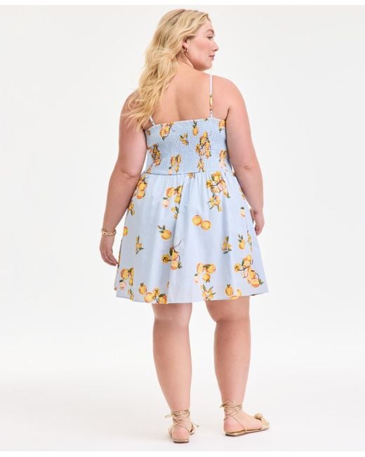 On 34th Blue Plus Size Cotton Kumquat Smocked-back Mini Dress