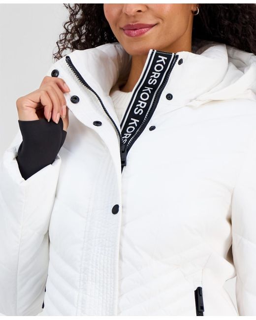 Michael Kors White Michael Packable Hooded Puffer Coat
